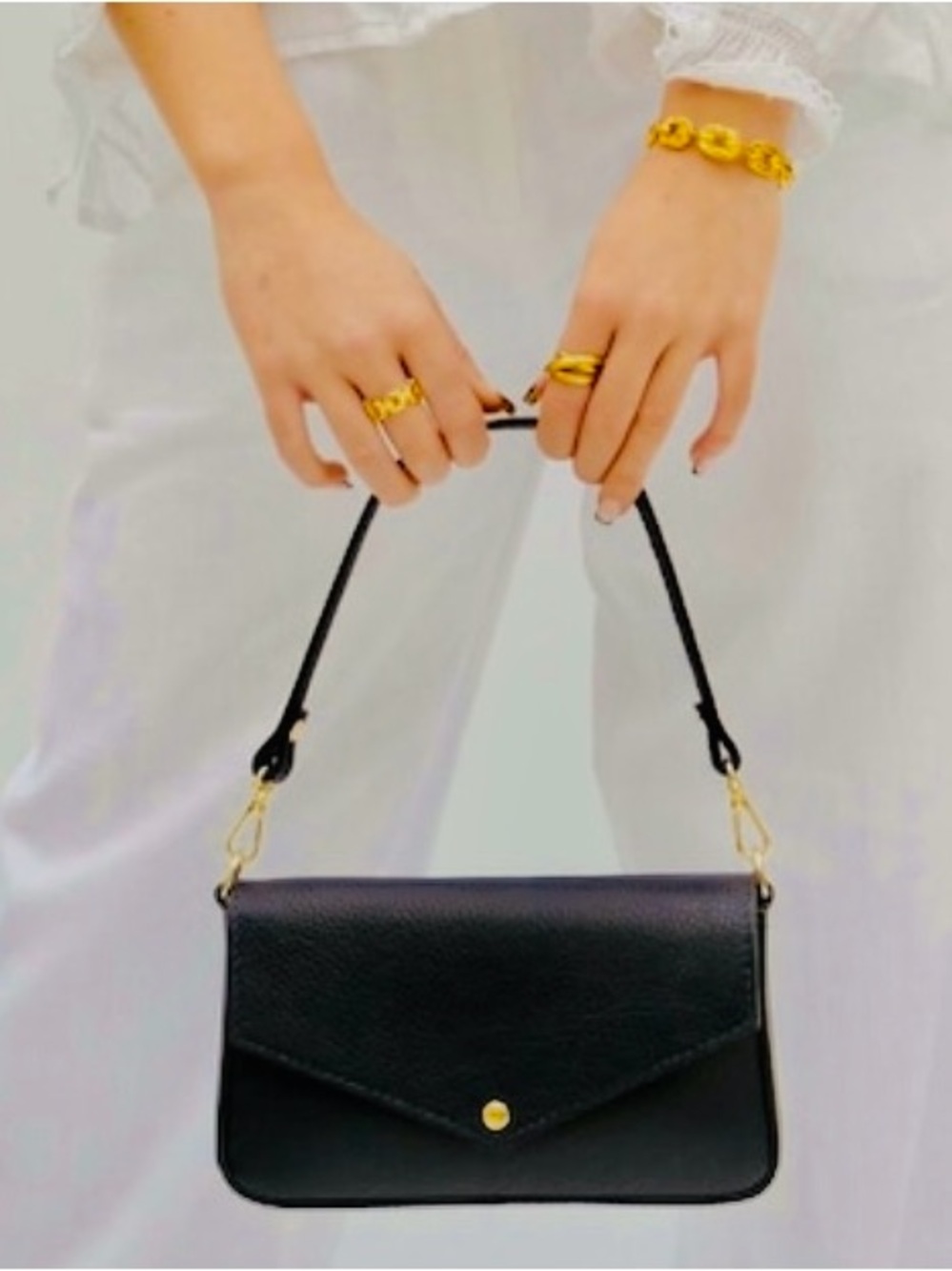 Glamour Empire Black Envelope Shoulder Bag with Gold Accent